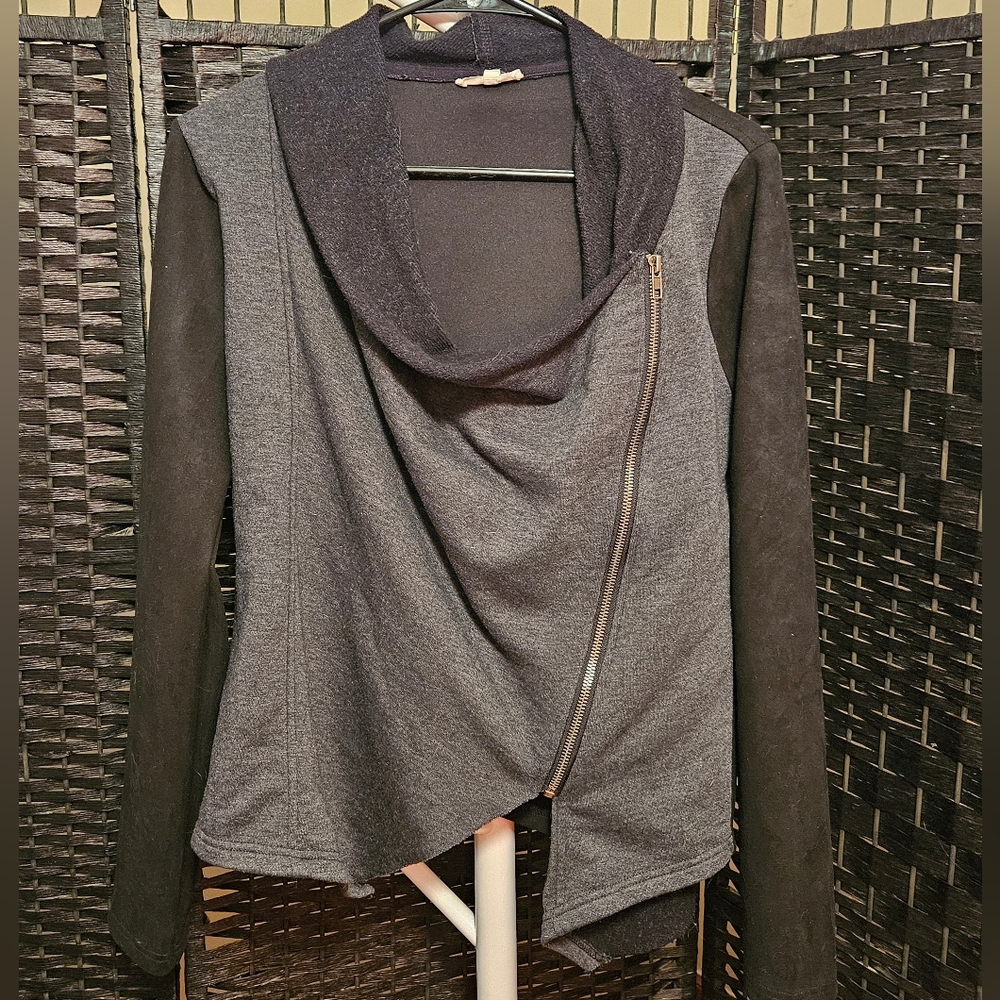 Mystree Cowl Neck Asymmetrical Zip Jacket